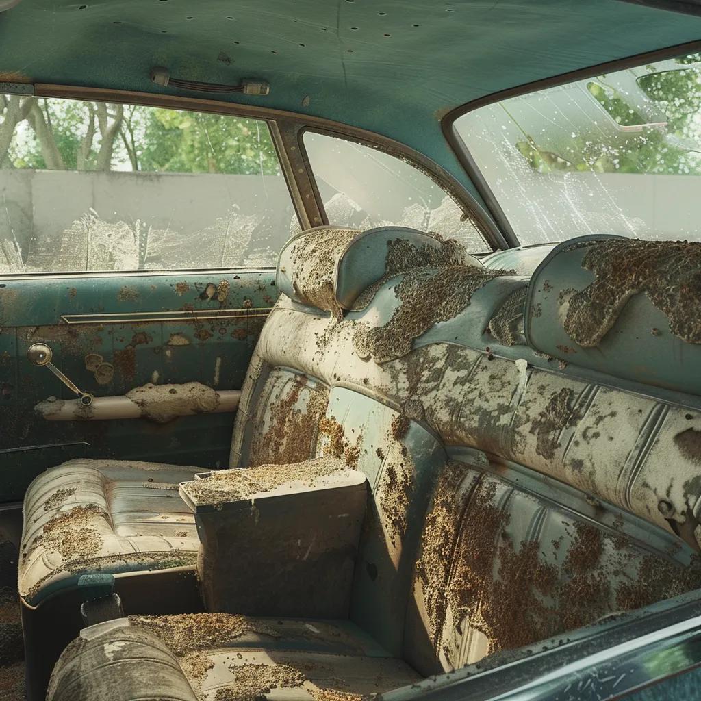 Car interior showing signs of humidity damage, emphasizing the critical need for regular cleaning to prevent mold and mildew. Car interior showing signs of humidity damage, emphasizing the critical need for regular cleaning to prevent mold and mildew.