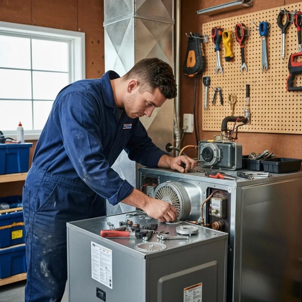 An HVAC professional carefully examining a furnace, illustrating the repair process and the associated costs involved.
