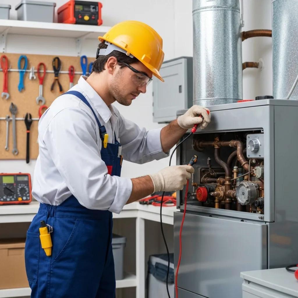 HVAC technician working on a furnace, highlighting the need for professional service for heating issues