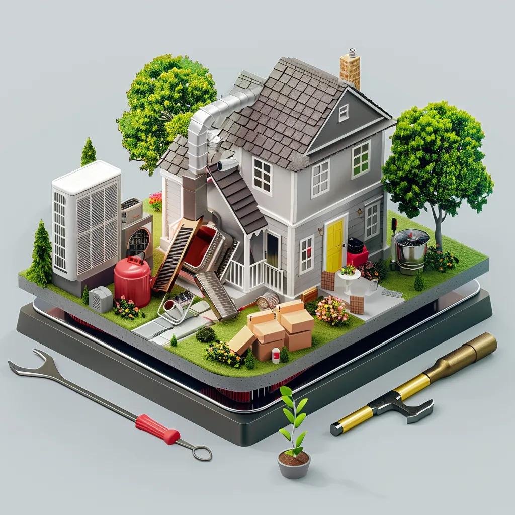 Comparison of HVAC repair and replacement costs, featuring a toolkit and a new HVAC unit