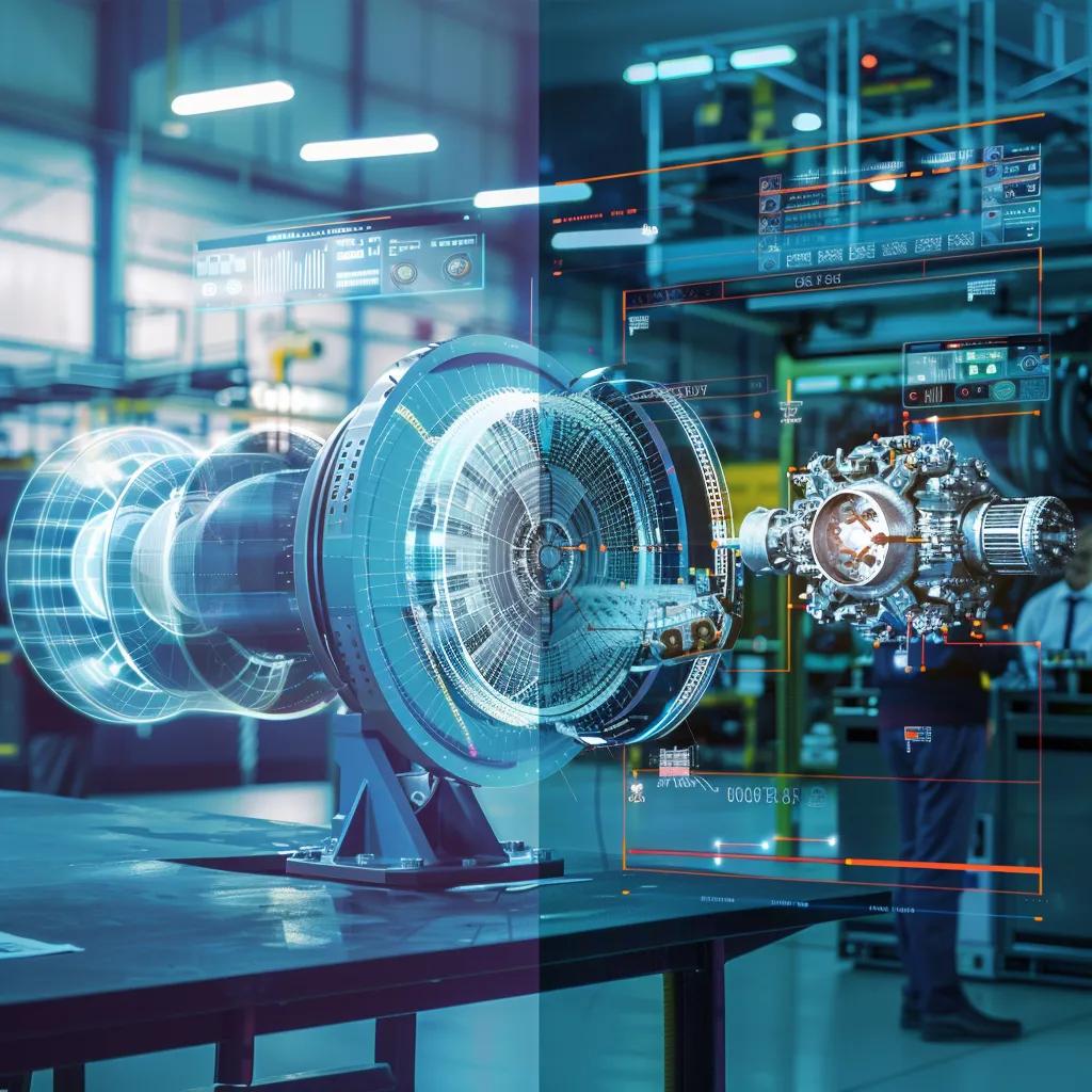 Comparison of physical engine prototype and digital simulation model highlighting benefits of virtual engine software