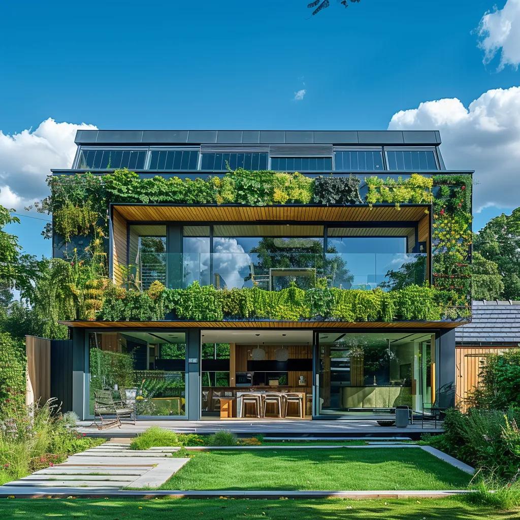 Eco-friendly home in Harrow with solar panels and green roof, representing sustainable building practices