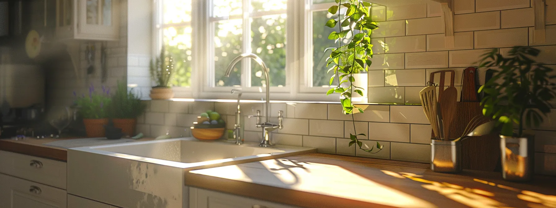 farmhouse kitchen sink in stylish kitchen