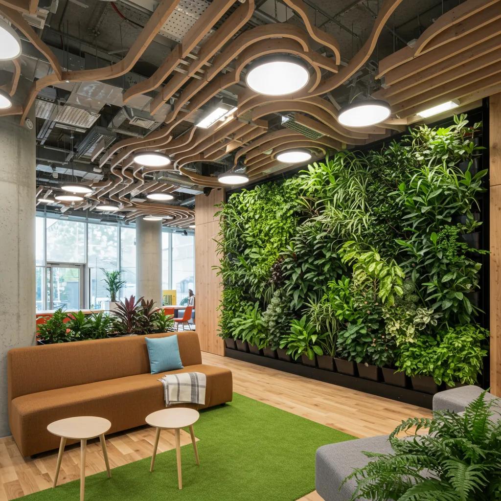 Interior space enriched with biophilic design principles and lush indoor greenery
