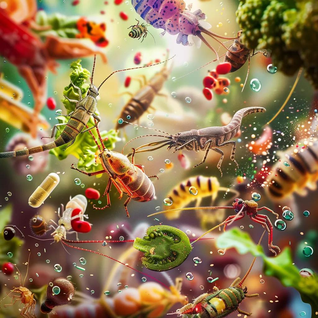 Feeder insects being gut-loaded with vegetables and supplements, emphasizing the benefits of probiotics for reptiles