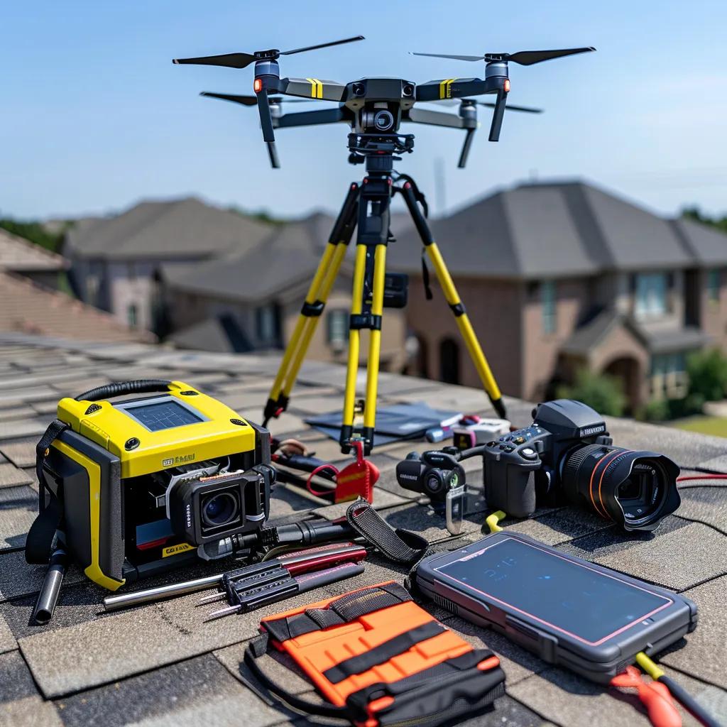 Tools used in a comprehensive roof inspection including thermal camera and drone