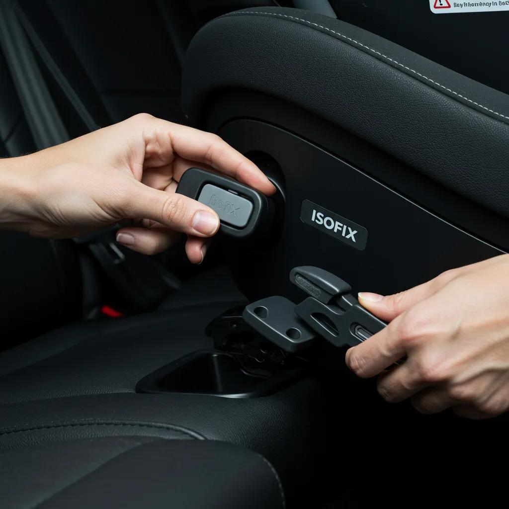 Installation of an ISOFIX car seat in a modern vehicle, demonstrating safety features and ease of use