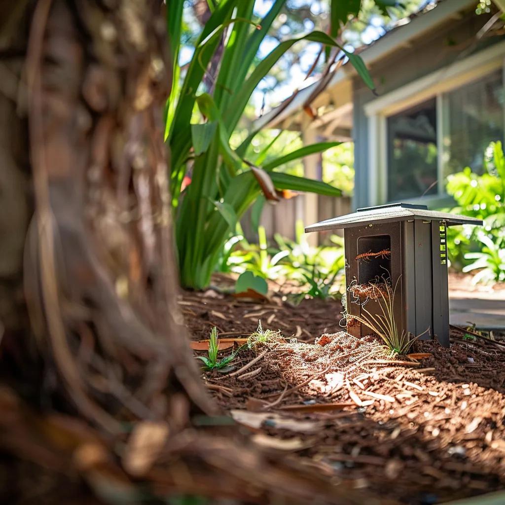 Termite baiting station installed around a residential property for termite control