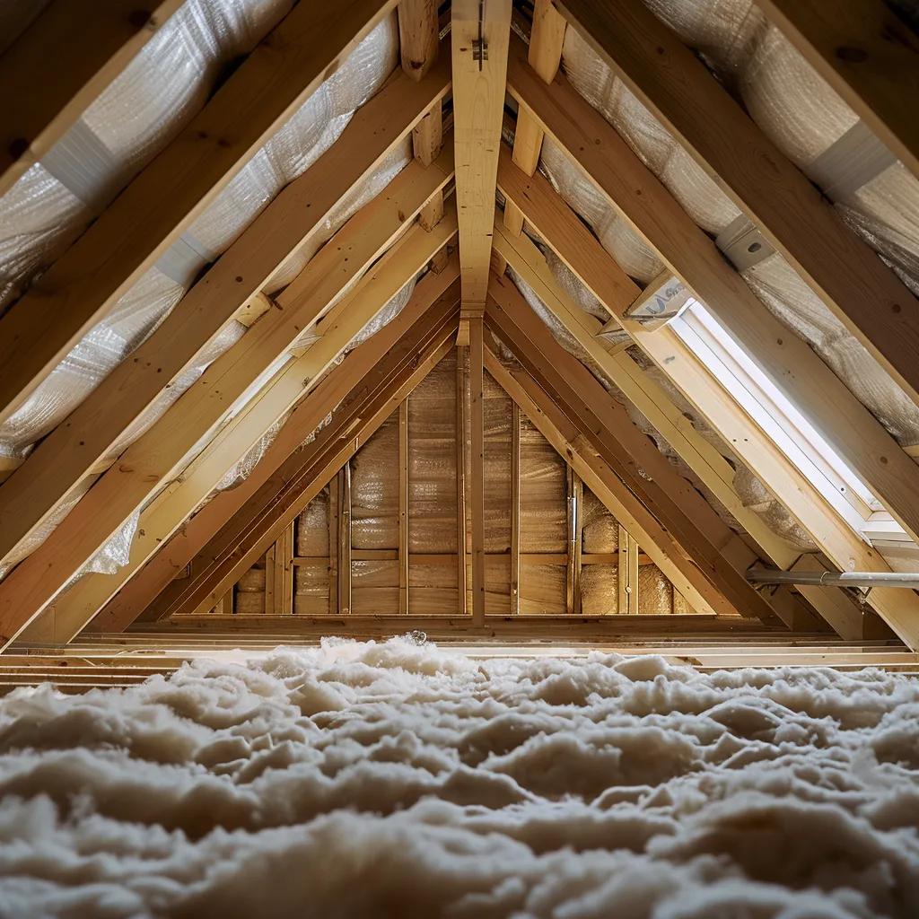 Well-insulated attic showcasing insulation materials, highlighting the cooling benefits of proper home insulation
