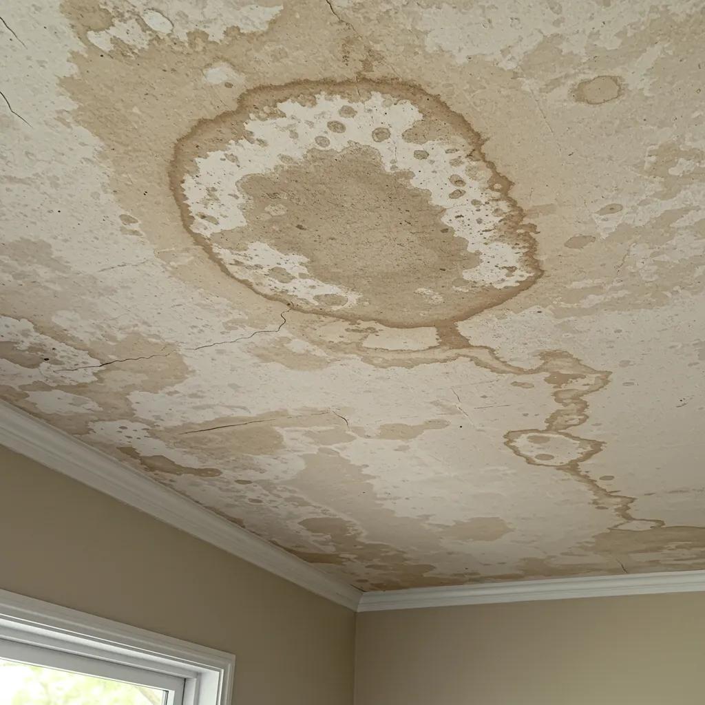 Interior ceiling with water stains, illustrating signs of leaks and moisture intrusion
