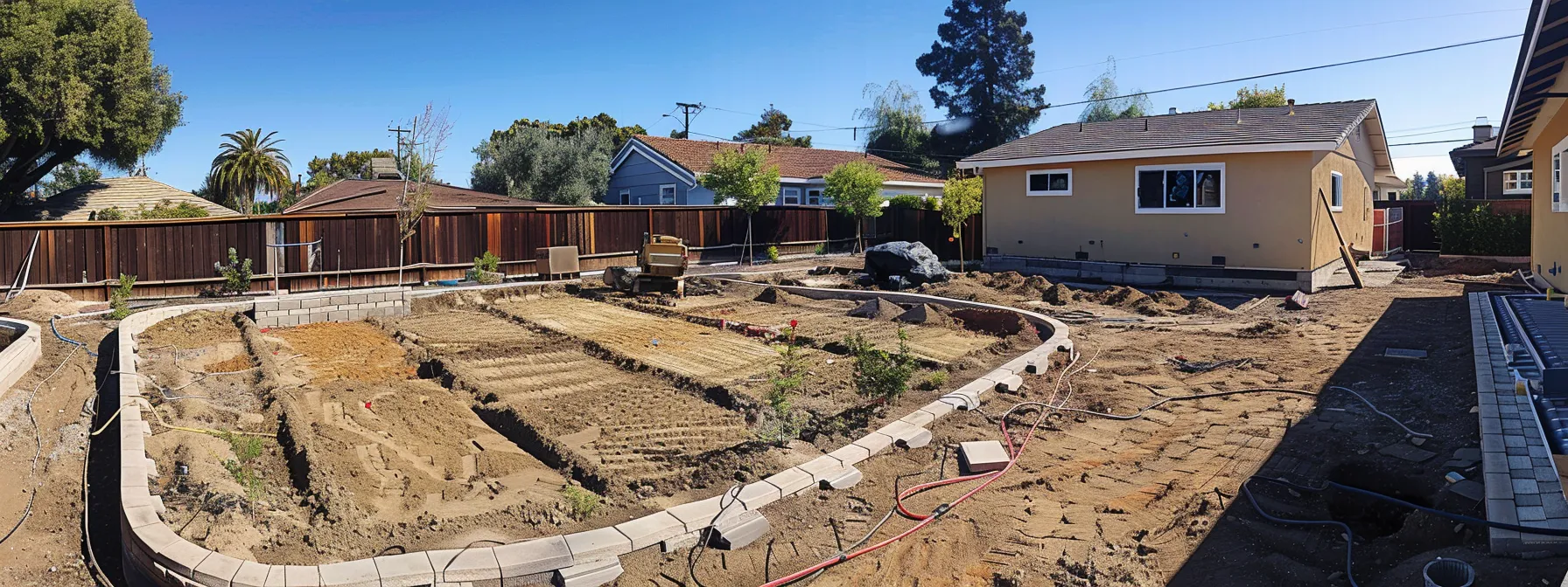 A yard that is undergoing a landscaping project A yard that is undergoing a landscaping project