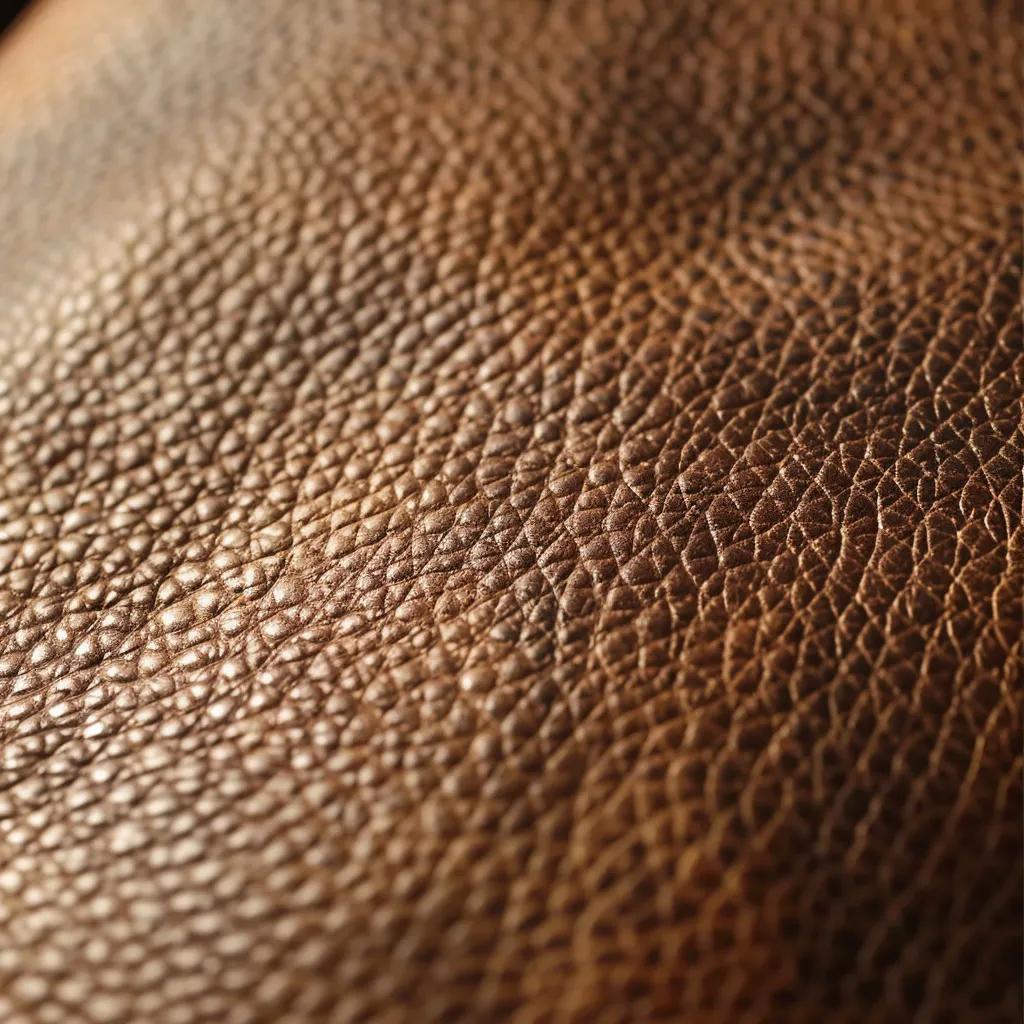Close-up of full-grain leather showcasing its natural grain and unique markings