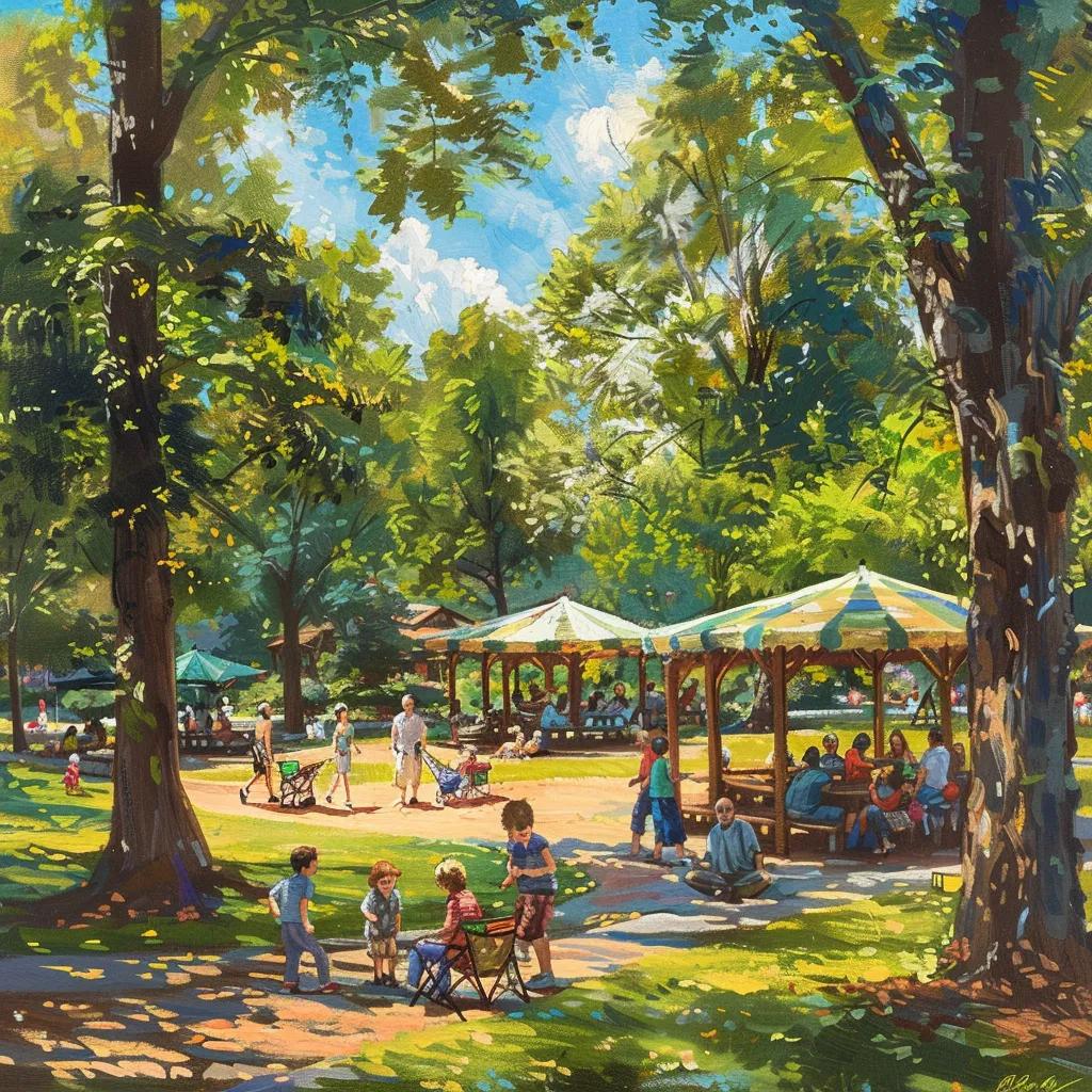 Families enjoying a sunny day at a park in Acworth, GA, highlighting the community feel and family-friendly atmosphere