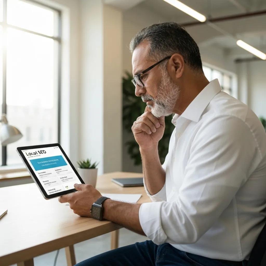 A local SEO consultant in Adelaide meticulously analysing a map of the city, pinpointing key neighbourhoods for targeted SEO strategies A local SEO consultant in Adelaide meticulously analysing a map of the city, pinpointing key neighbourhoods for targeted SEO strategies