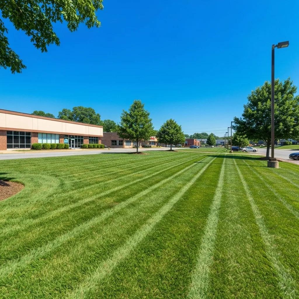 Lush commercial lawn care in Chattanooga, highlighting vibrant grass and colorful flowers for enhanced curb appeal