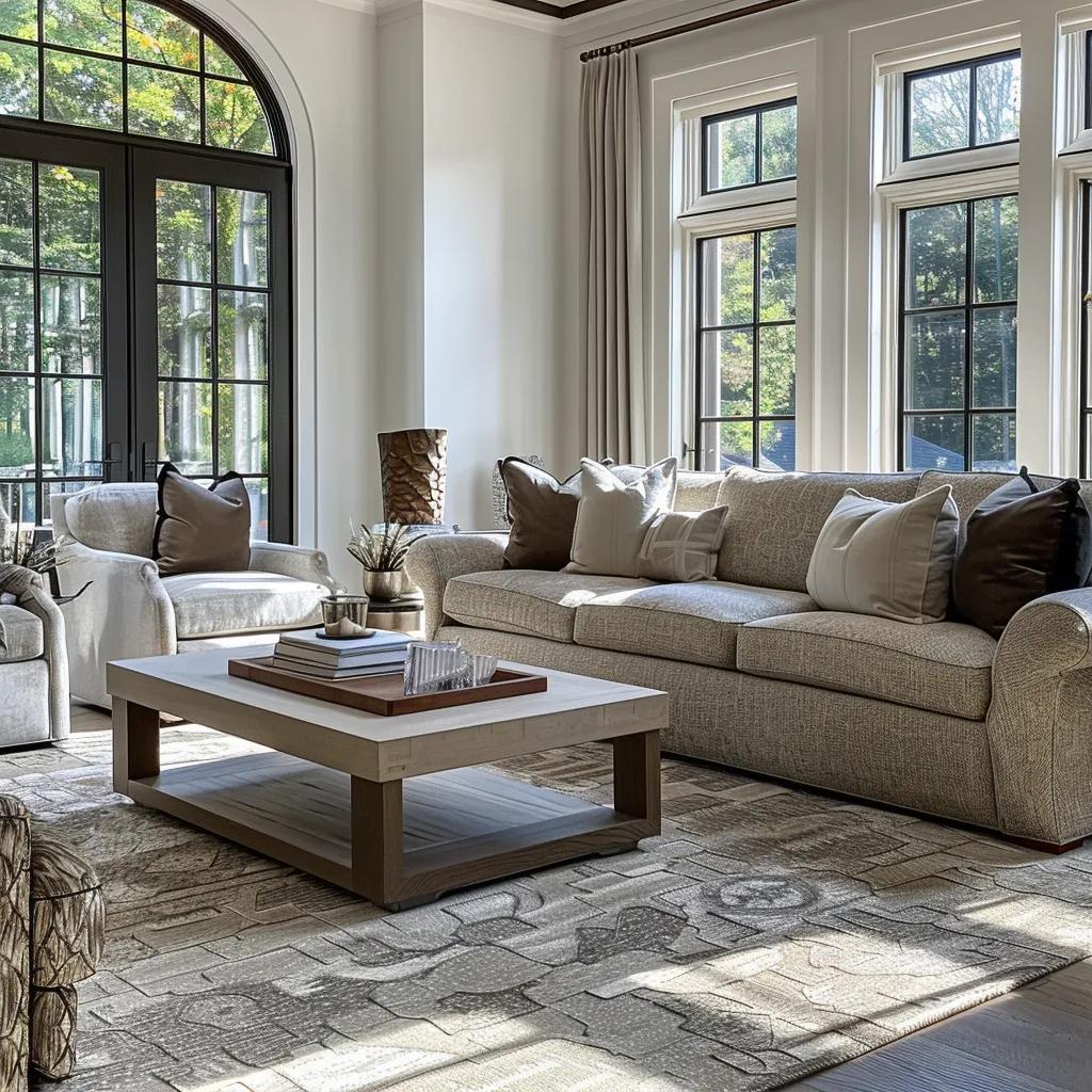 Luxury custom furniture in a stylish living room setting, emphasizing bespoke design and quality craftsmanship
