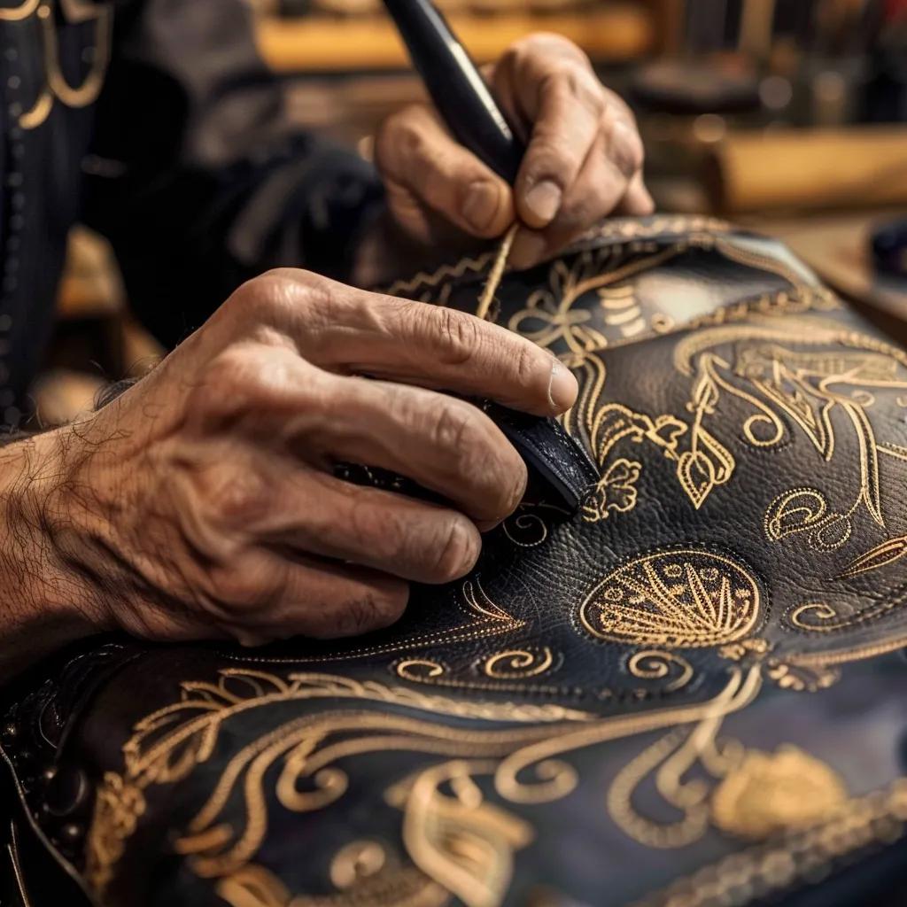Artisan hand-stitching a luxury tote handbag, showcasing craftsmanship techniques
