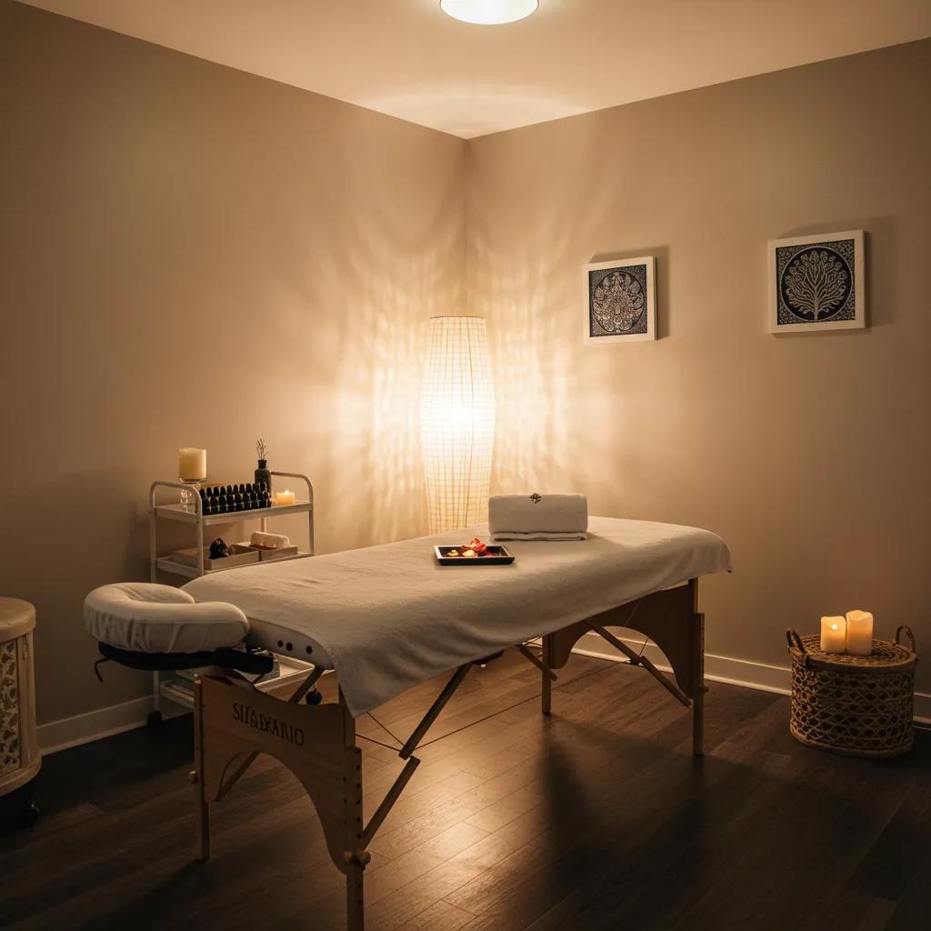 Serene massage therapy room designed for ultimate relaxation and holistic health