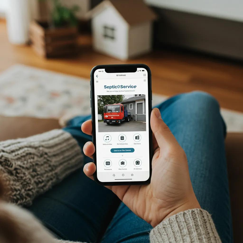 Mobile-friendly septic service website displayed on a smartphone