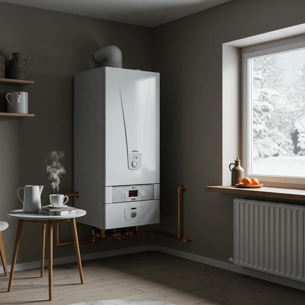 Modern boiler in a cozy home setting during winter, highlighting the importance of reliable heating