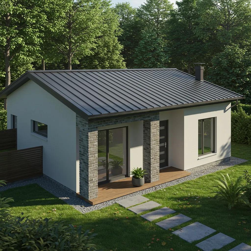 Modern home with a sleek metal roof surrounded by greenery