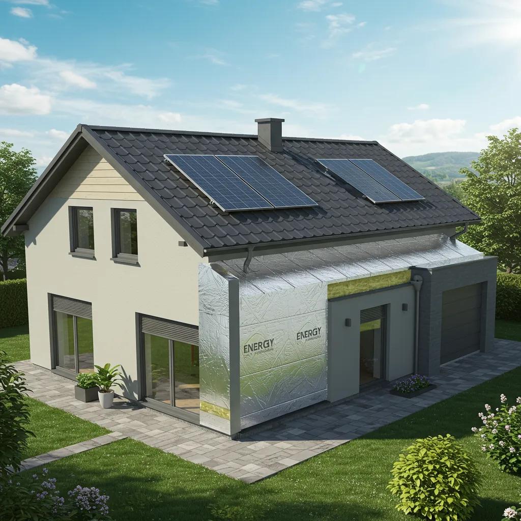 Modern home with energy-efficient roofing, showcasing reflective metal and eco-friendly features
