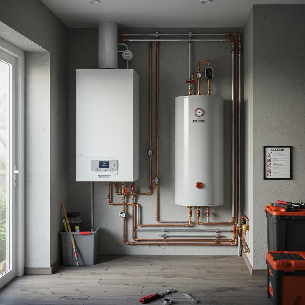 Efficient and clean system boiler installation in a modern utility room