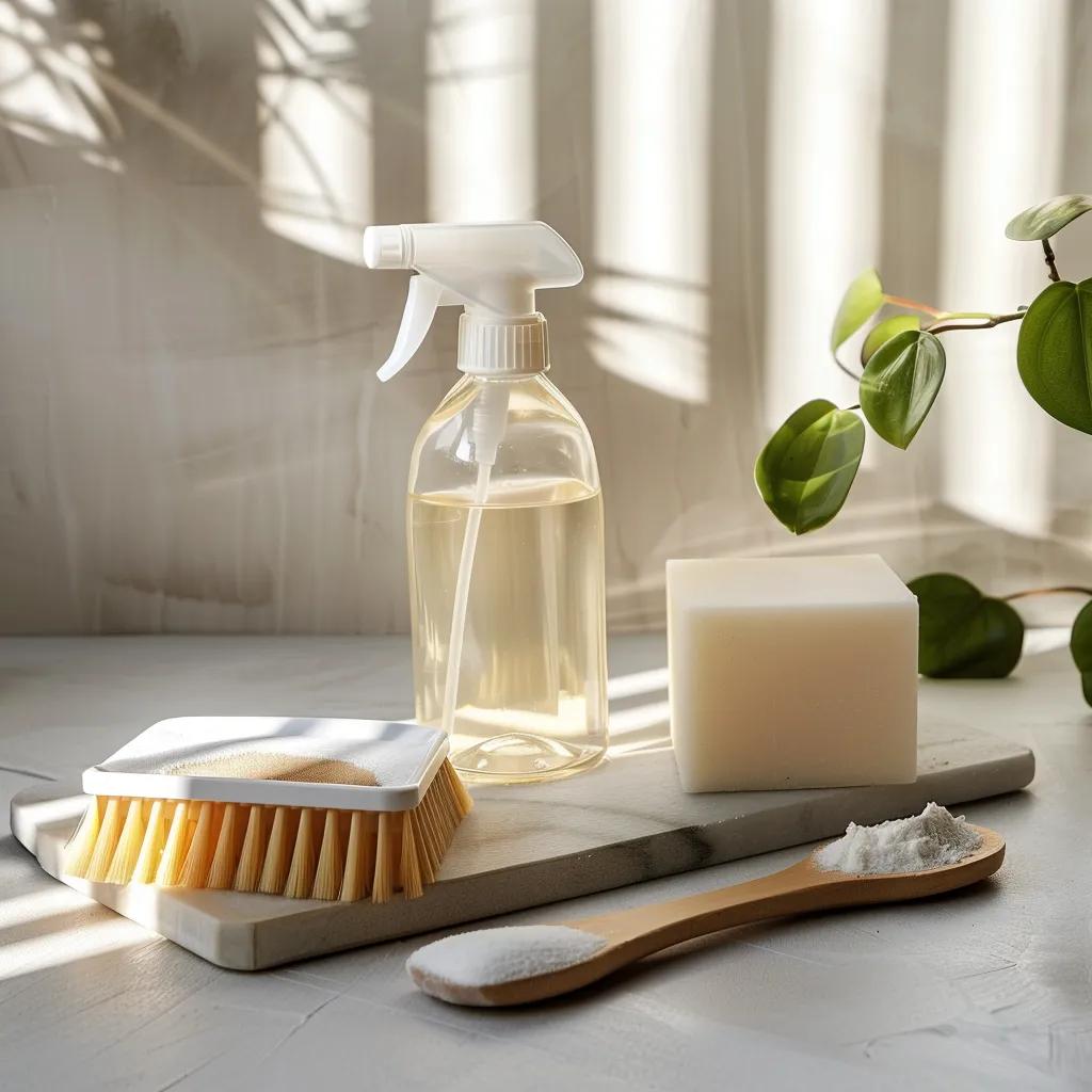 Common household items like vinegar and baking soda, used for DIY car mould removal.