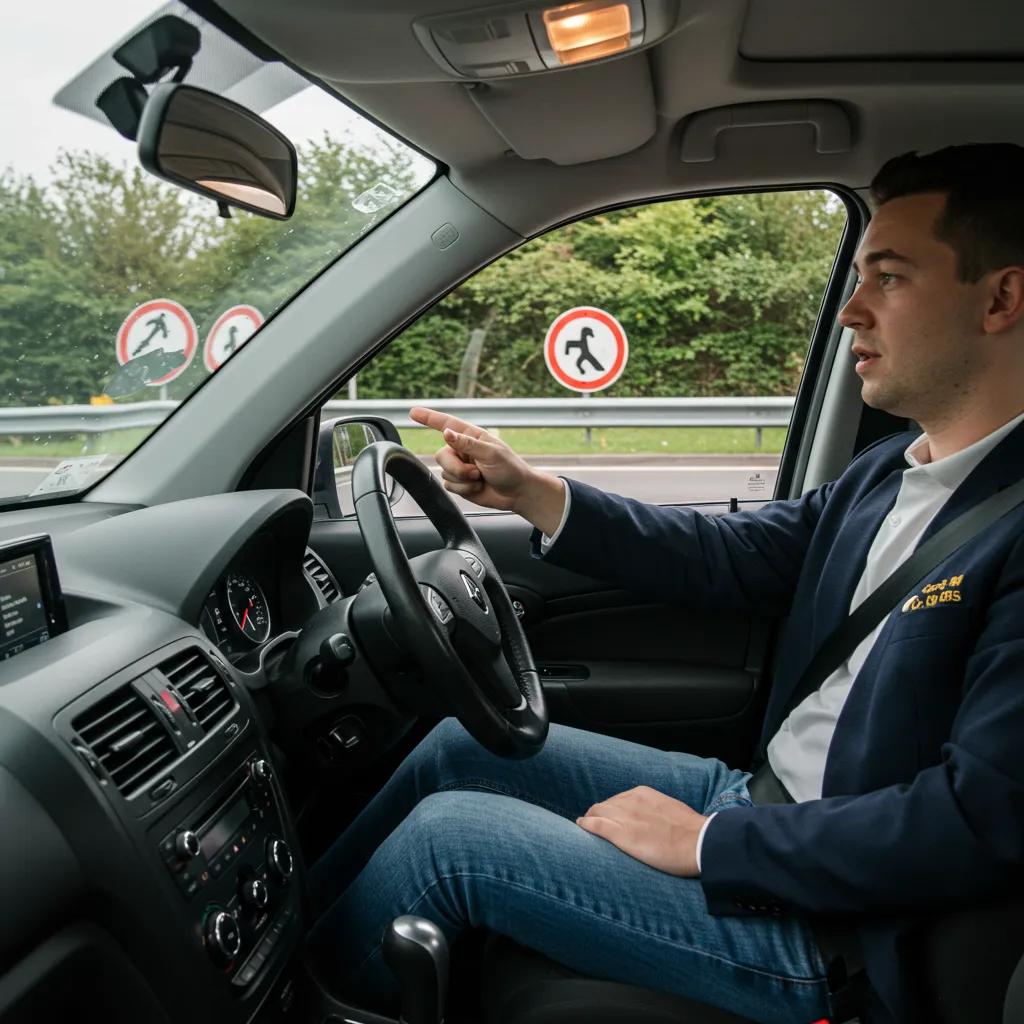 New driver practicing driving skills with an instructor in a car