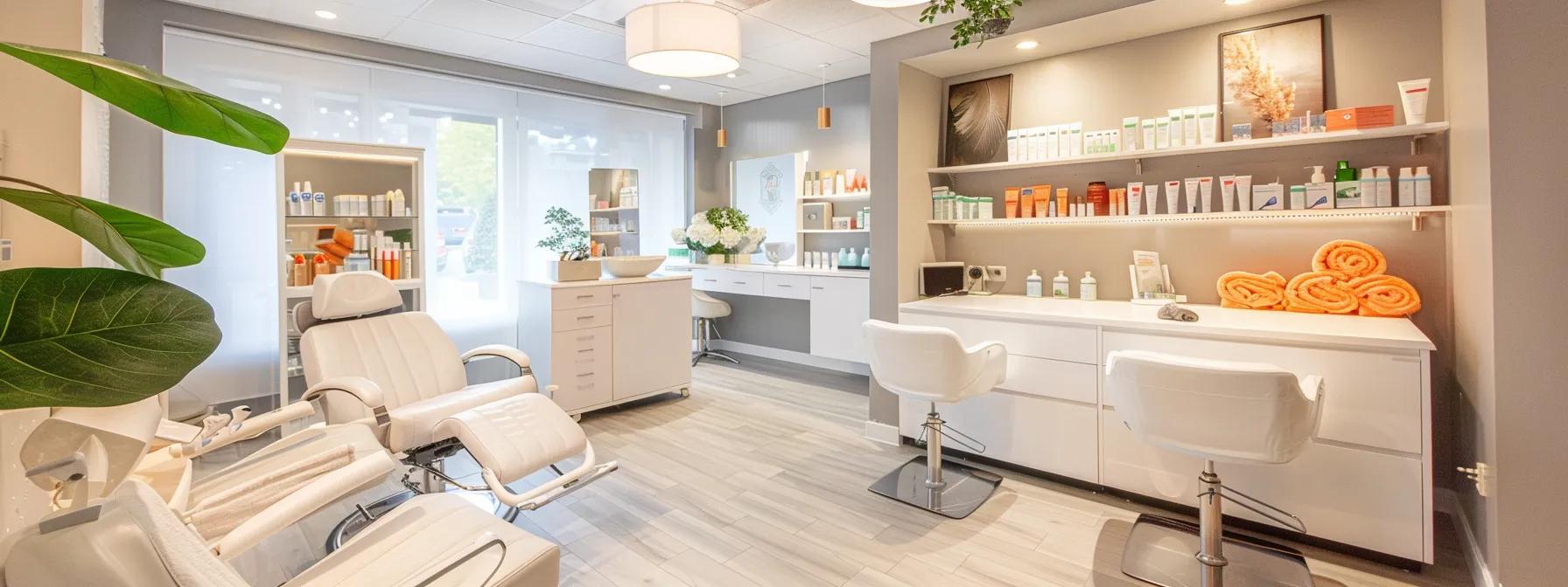 a bright, modern beauty studio interior showcases a warm, inviting sugaring treatment area, emphasizing clean lines and soothing colors, where a professional setup highlights the elegance and gentleness of sugaring as a hair removal technique.