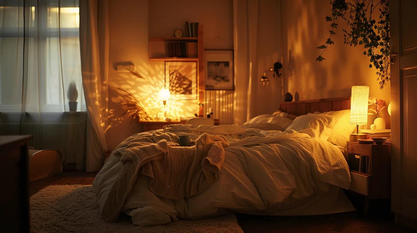 a cozy, dimly-lit bedroom featuring a luxurious, perfectly arranged bed with inviting linens, stylish decor elements, and calming colors that evoke a serene sleep atmosphere. a cozy, dimly-lit bedroom featuring a luxurious, perfectly arranged bed with inviting linens, stylish decor elements, and calming colors that evoke a serene sleep atmosphere.