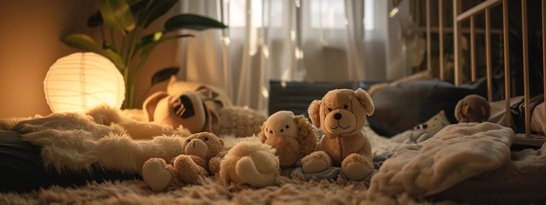 a cozy indoor pet space features a variety of soft plush dog toys, meticulously arranged with a spotlight highlighting their safe, high-quality materials, creating an inviting atmosphere that emphasizes pet safety and well-being. a cozy indoor pet space features a variety of soft plush dog toys, meticulously arranged with a spotlight highlighting their safe, high-quality materials, creating an inviting atmosphere that emphasizes pet safety and well-being.