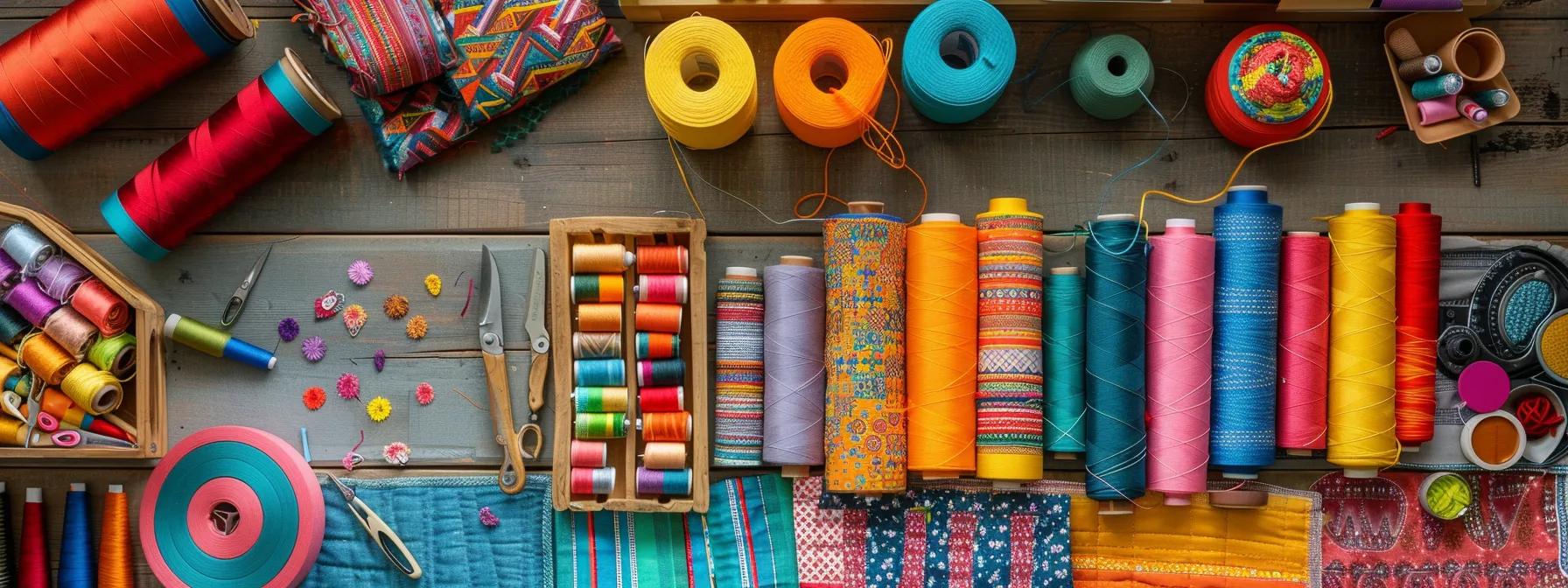 a cozy, well-lit workspace features a colorful assortment of beginner-friendly patchwork patterns spread across a sewing table, with vibrant fabric swatches and sewing tools artfully arranged, inviting creativity in the craft of quilting.