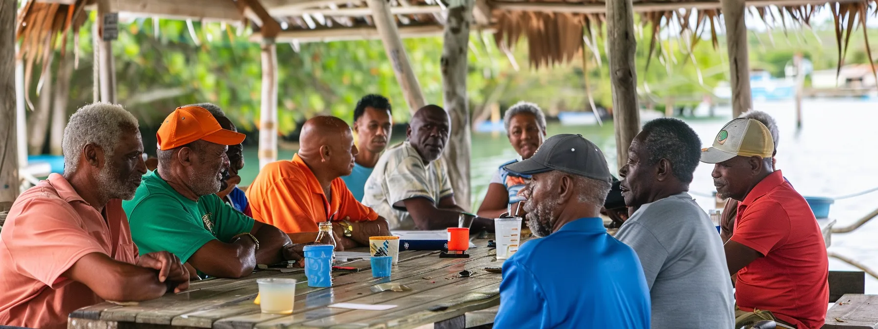 a diverse group of local fishers gathered around a table, engaging in a lively discussion on quota allocation, reflecting the importance of community involvement in sustainable fishing practices. a diverse group of local fishers gathered around a table, engaging in a lively discussion on quota allocation, reflecting the importance of community involvement in sustainable fishing practices.