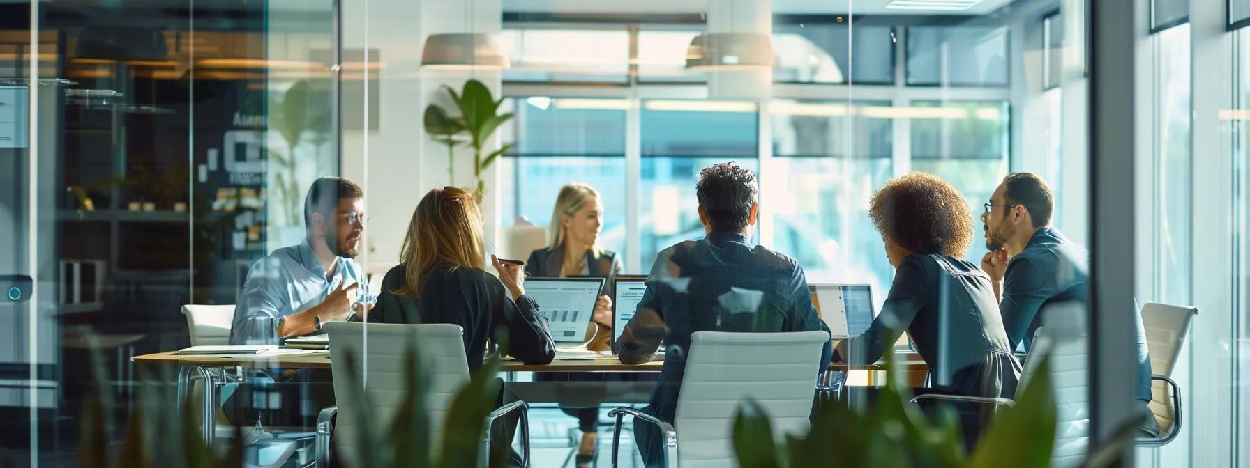 a focused urban office environment features a diverse group of professionals deeply engaged in discussions while reviewing digital updates on their devices regarding retail store closures and supply chain changes. a focused urban office environment features a diverse group of professionals deeply engaged in discussions while reviewing digital updates on their devices regarding retail store closures and supply chain changes.