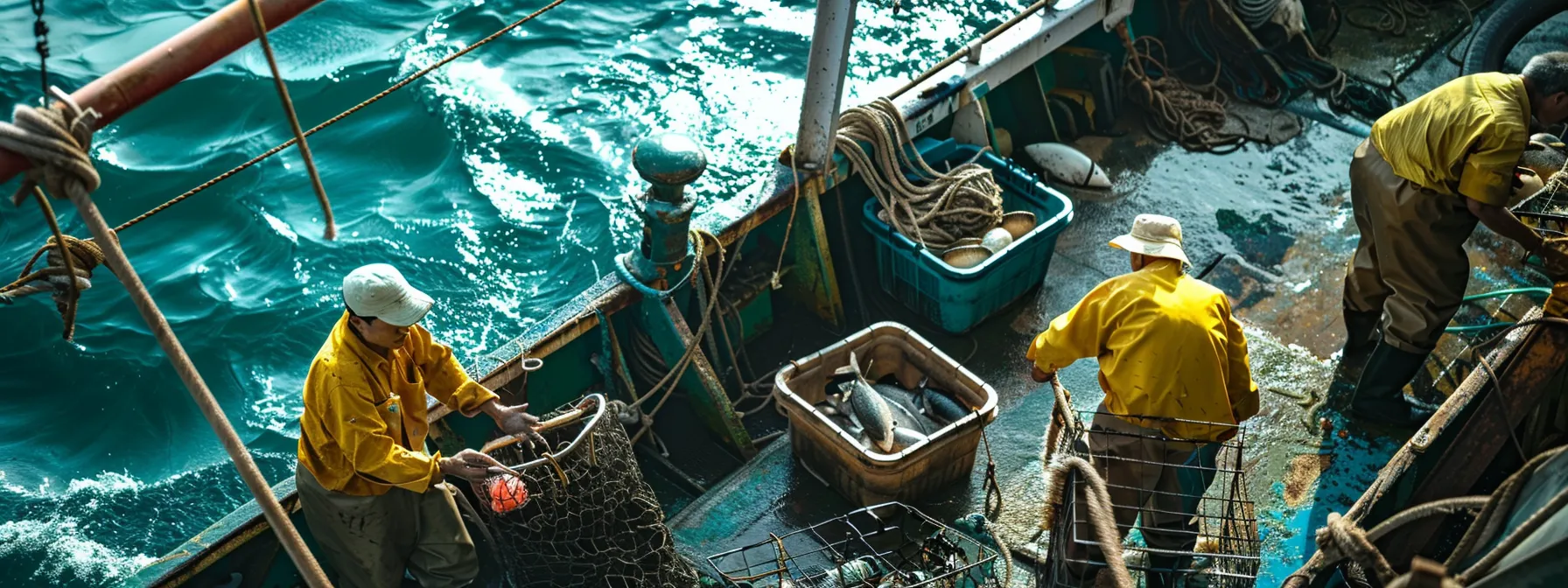a group of fishermen working together to monitor and enforce fishing quotas, with a backdrop of international collaboration and sustainable practices in action. a group of fishermen working together to monitor and enforce fishing quotas, with a backdrop of international collaboration and sustainable practices in action.