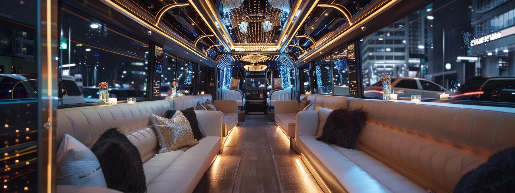 a luxurious party bus adorned with elegant wedding-themed decorations, illuminated by soft interior lighting, parked in a chic urban setting, ready to transport guests to a sophisticated celebration. a luxurious party bus adorned with elegant wedding-themed decorations, illuminated by soft interior lighting, parked in a chic urban setting, ready to transport guests to a sophisticated celebration.