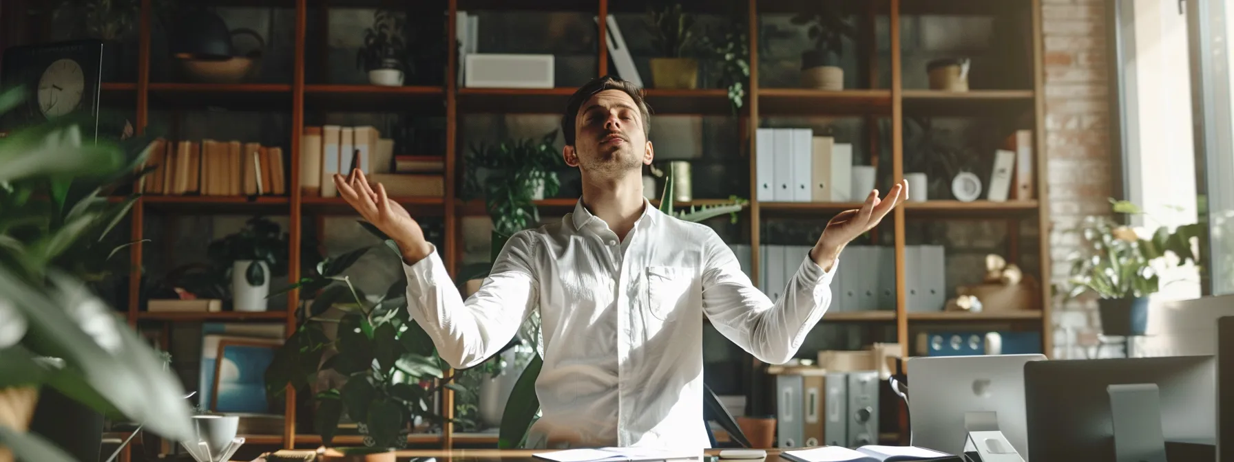a man juggling between advanced technology and personal connection in a modern office setting. a man juggling between advanced technology and personal connection in a modern office setting.