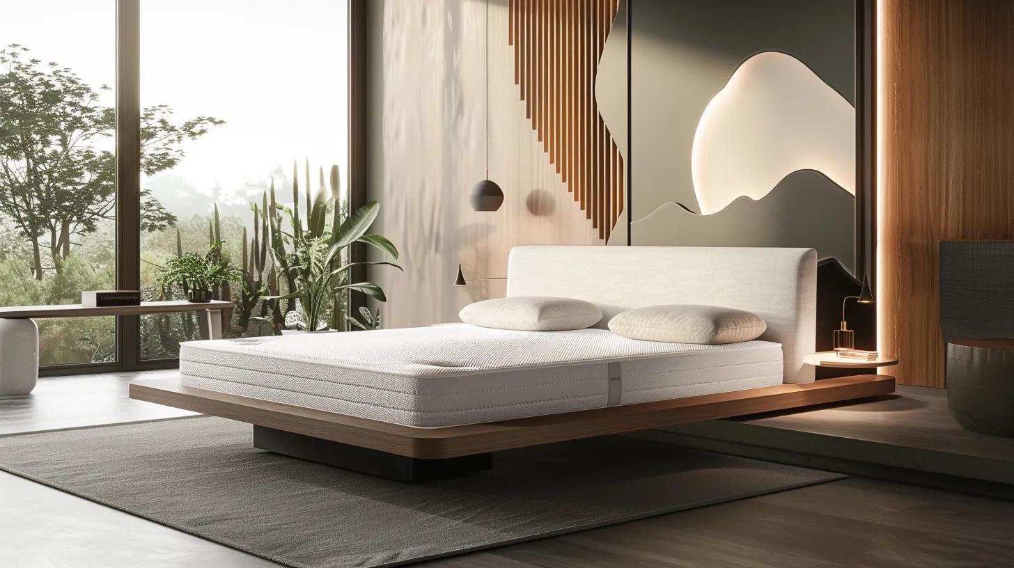a modern bedroom elegantly showcases various mattress types arranged on a sleek, minimalist platform bed, each featuring distinct materials and textures that highlight their unique health benefits in an inviting, well-lit indoor space. a modern bedroom elegantly showcases various mattress types arranged on a sleek, minimalist platform bed, each featuring distinct materials and textures that highlight their unique health benefits in an inviting, well-lit indoor space.