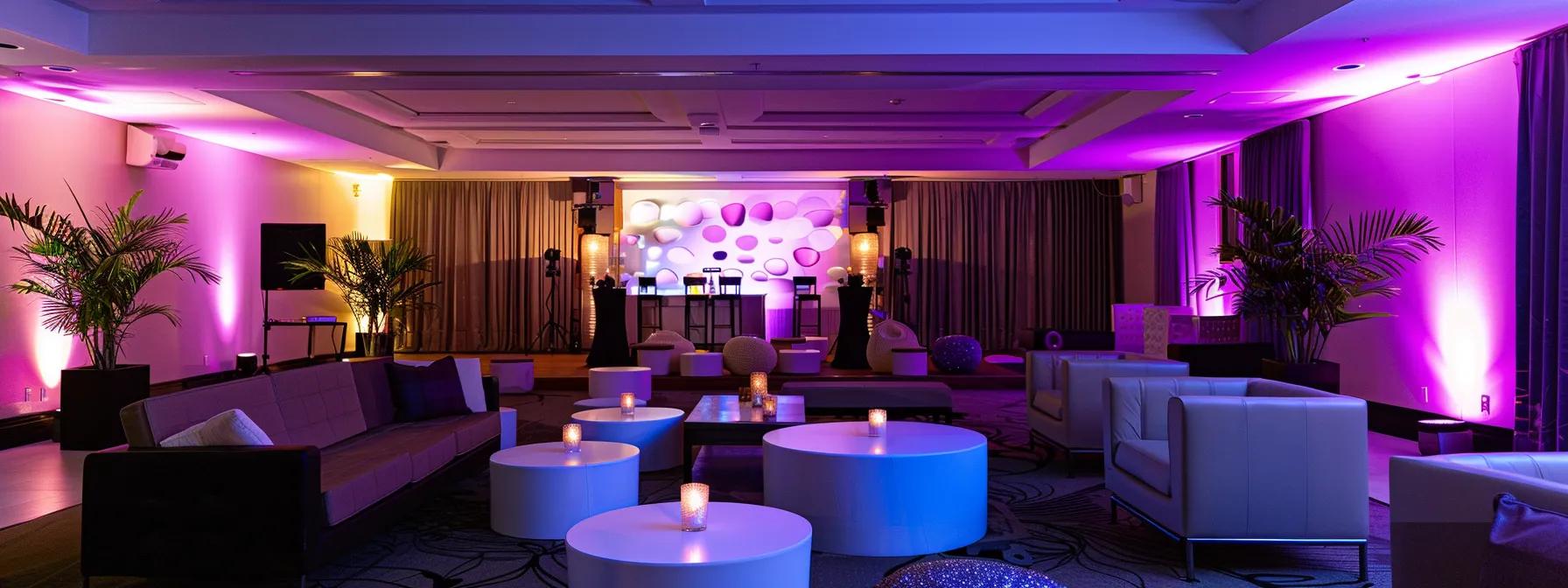 a modern, elegantly designed event space in laval, featuring stylish decor and flexible seating arrangements, illuminated by warm artificial lighting, symbolizing the thoughtful selection process for an ideal venue.