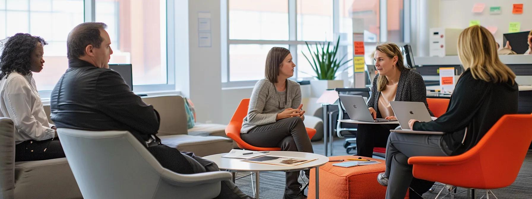 a modern office setting features a professional, diverse team of surrogacy consultants engaged in a dynamic discussion, surrounded by sleek technology and resources, embodying the supportive journey of parenthood through agency services. a modern office setting features a professional, diverse team of surrogacy consultants engaged in a dynamic discussion, surrounded by sleek technology and resources, embodying the supportive journey of parenthood through agency services.