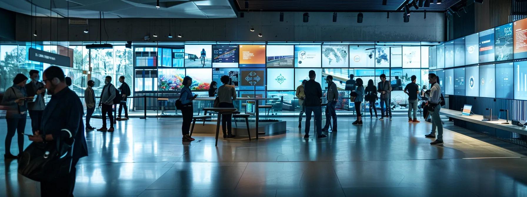 a modern, sleek office space filled with professionals engaged in animated discussions, surrounded by digital displays showcasing cutting-edge ai innovations and trends, emphasizing the urgency of staying competitive in the rapidly evolving tech landscape.