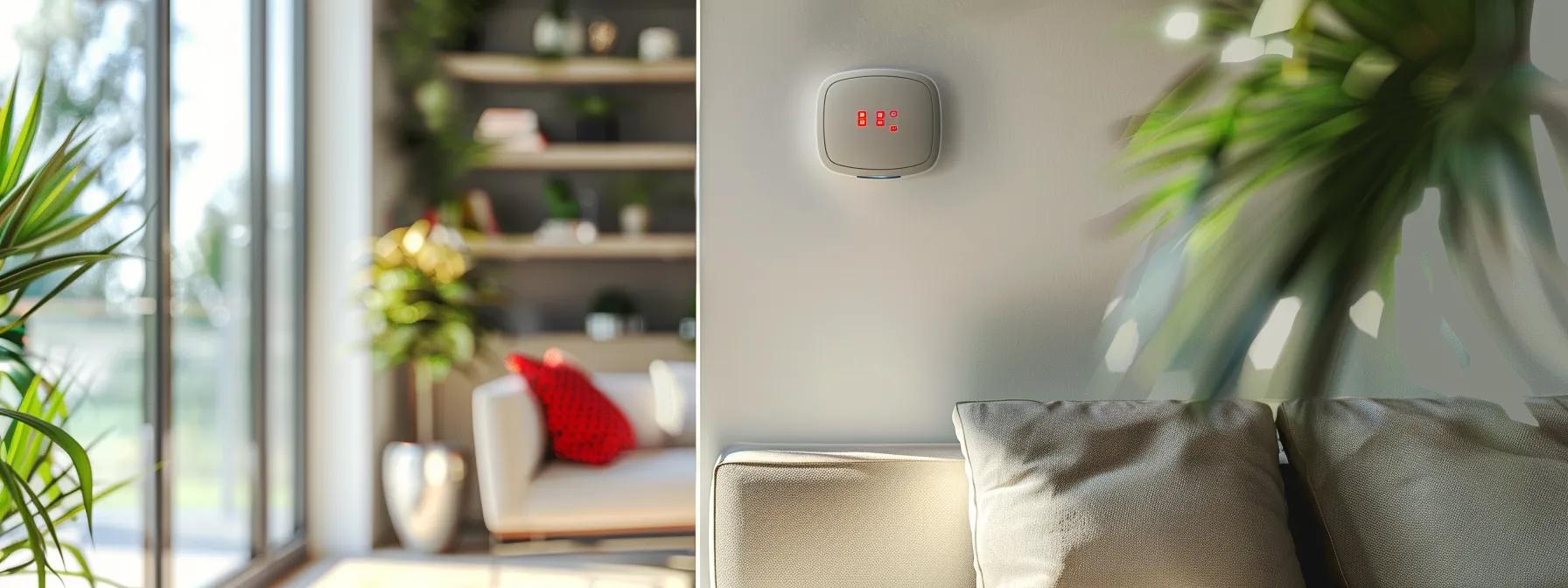 a modern, well-lit living room showcases a prominently displayed fire alarm and an organized emergency preparedness kit, emphasizing the importance of fire safety and quick response planning within the home. a modern, well-lit living room showcases a prominently displayed fire alarm and an organized emergency preparedness kit, emphasizing the importance of fire safety and quick response planning within the home.