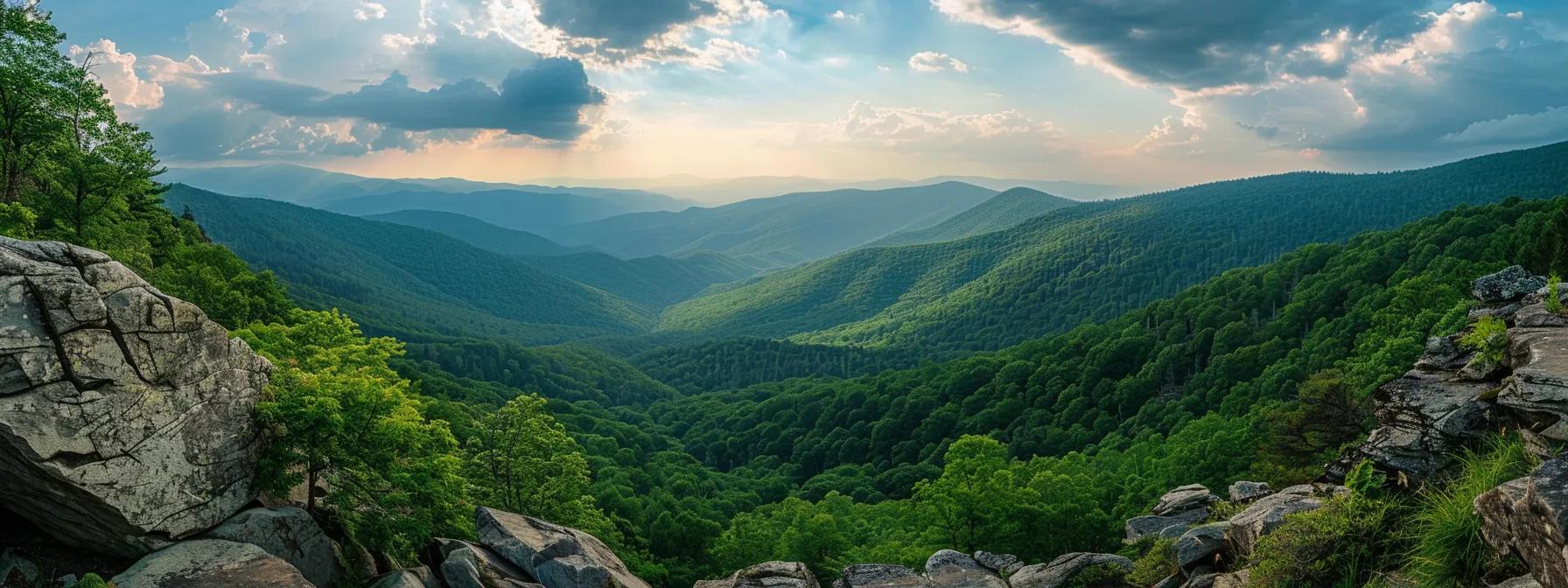 a panoramic view of the blue ridge mountains features diverse hiking trails winding through the rugged terrain, with breathtaking waterfalls cascading in the foreground and picturesque overlooks inviting adventure, creating a vibrant atmosphere for outdoor enthusiasts. a panoramic view of the blue ridge mountains features diverse hiking trails winding through the rugged terrain, with breathtaking waterfalls cascading in the foreground and picturesque overlooks inviting adventure, creating a vibrant atmosphere for outdoor enthusiasts.