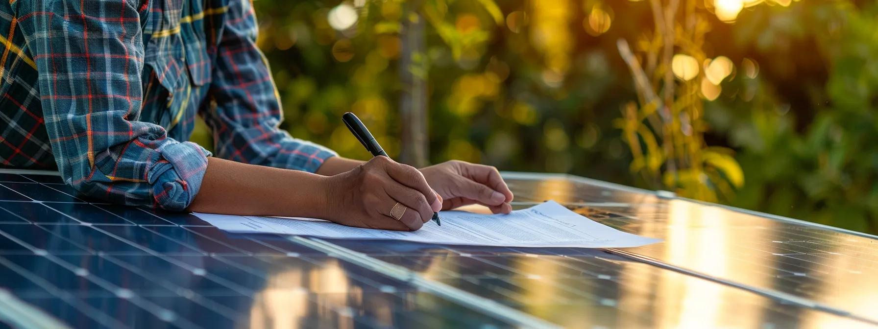 a person filling out irs form 5695 surrounded by bright, energy-efficient solar panels to maximize savings and make informed decisions. a person filling out irs form 5695 surrounded by bright, energy-efficient solar panels to maximize savings and make informed decisions.