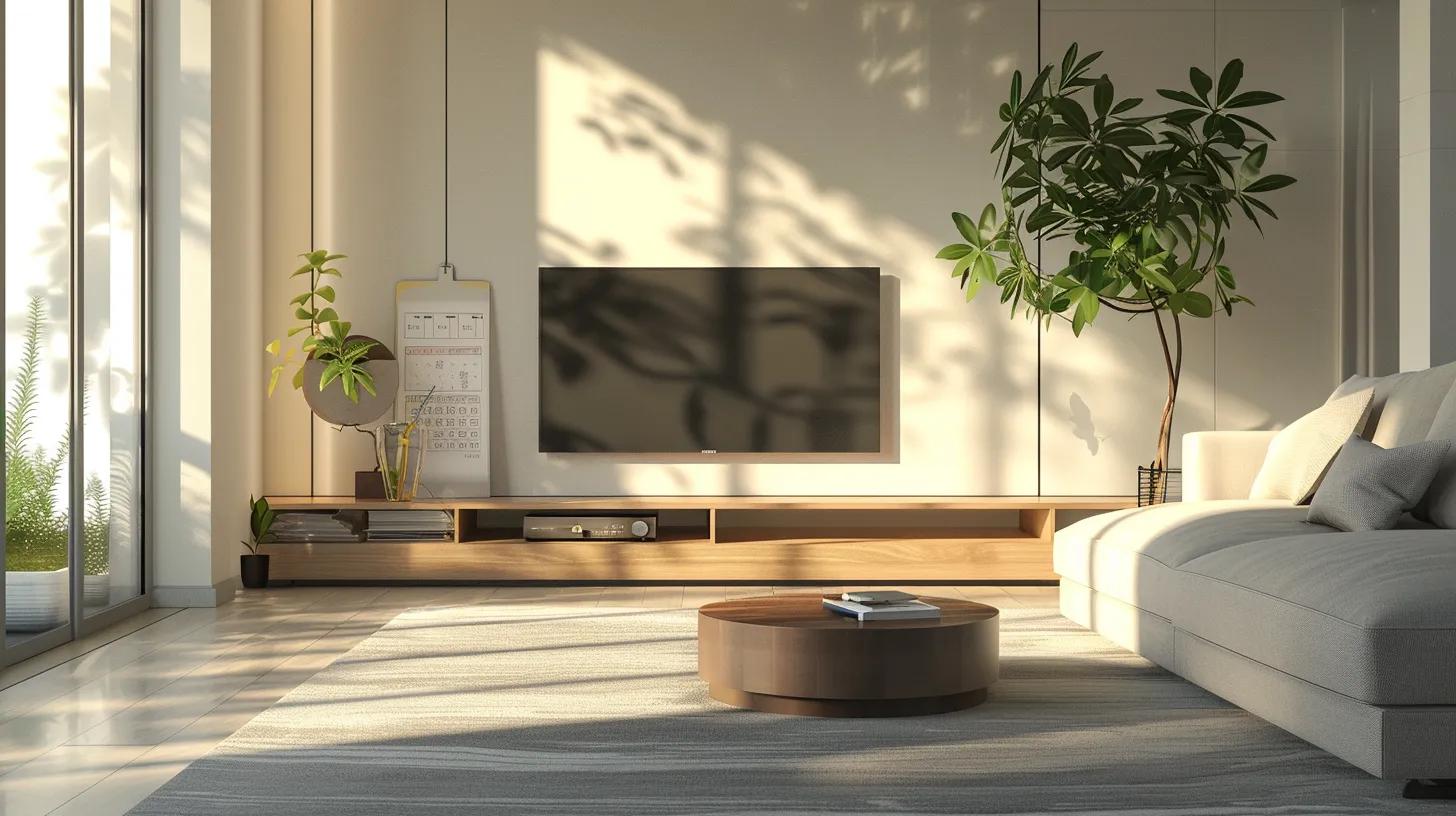 a pristine, modern living room gleaming with cleanliness, featuring a meticulously organized checklist pinned on a sleek wall, highlighting essential allergy-proofing tasks like dusting and vacuuming.