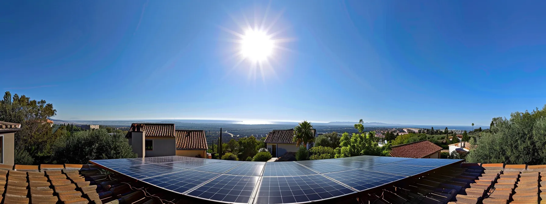 a rooftop covered in gleaming solar panels under a clear blue sky, with a homeowner studying energy consumption data on a digital tablet. a rooftop covered in gleaming solar panels under a clear blue sky, with a homeowner studying energy consumption data on a digital tablet.