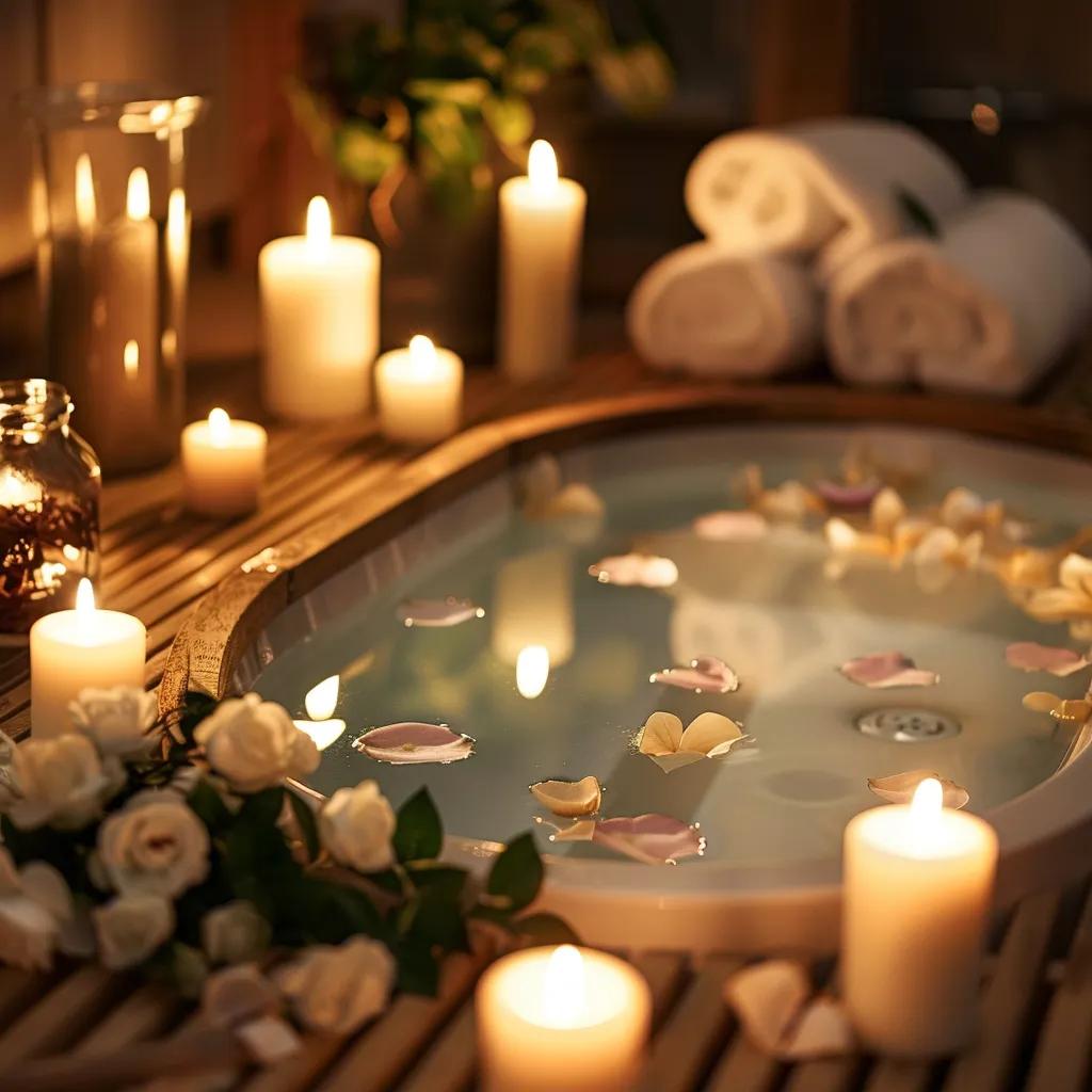 a serene indoor spa setting features a tranquil foot bath surrounded by gently flickering candles and aromatic essential oil diffusers, evoking a calming atmosphere that promotes mindfulness and relaxation during a digital detox experience. a serene indoor spa setting features a tranquil foot bath surrounded by gently flickering candles and aromatic essential oil diffusers, evoking a calming atmosphere that promotes mindfulness and relaxation during a digital detox experience.