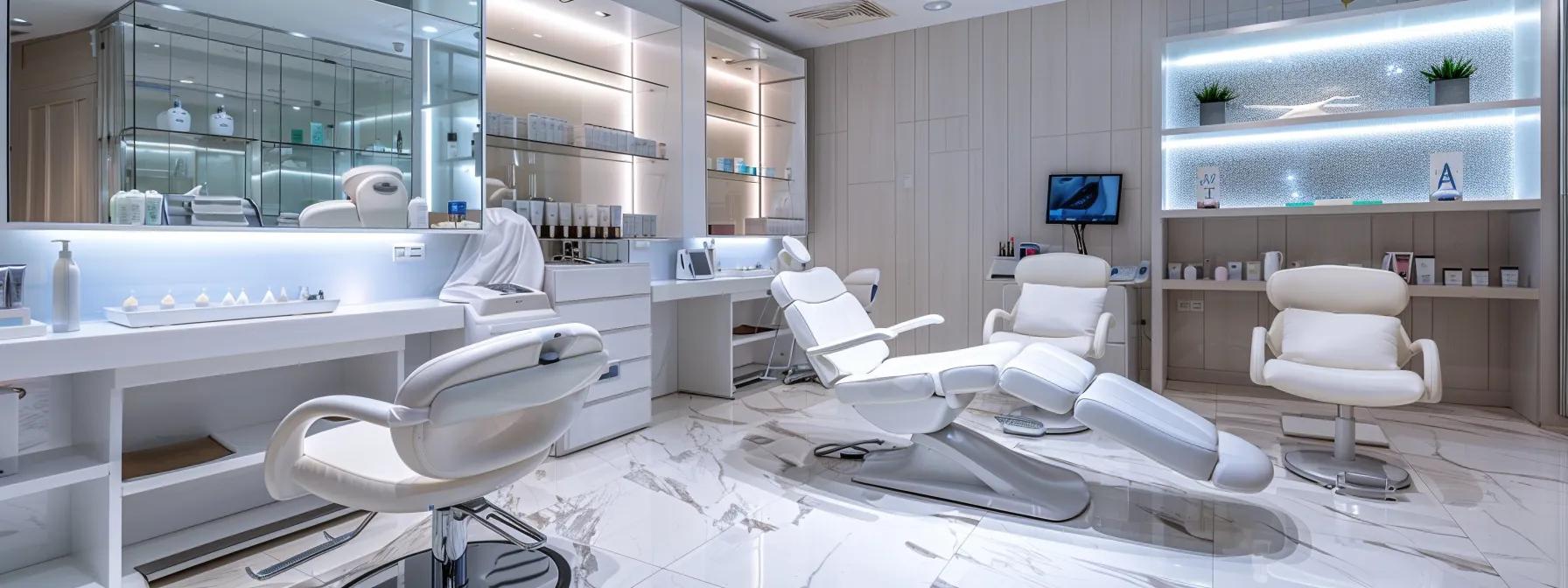 a sleek, modern beauty salon interior showcases an elegantly organized sugaring station, complete with state-of-the-art equipment and immaculate surfaces, exuding professionalism and commitment to hygiene.