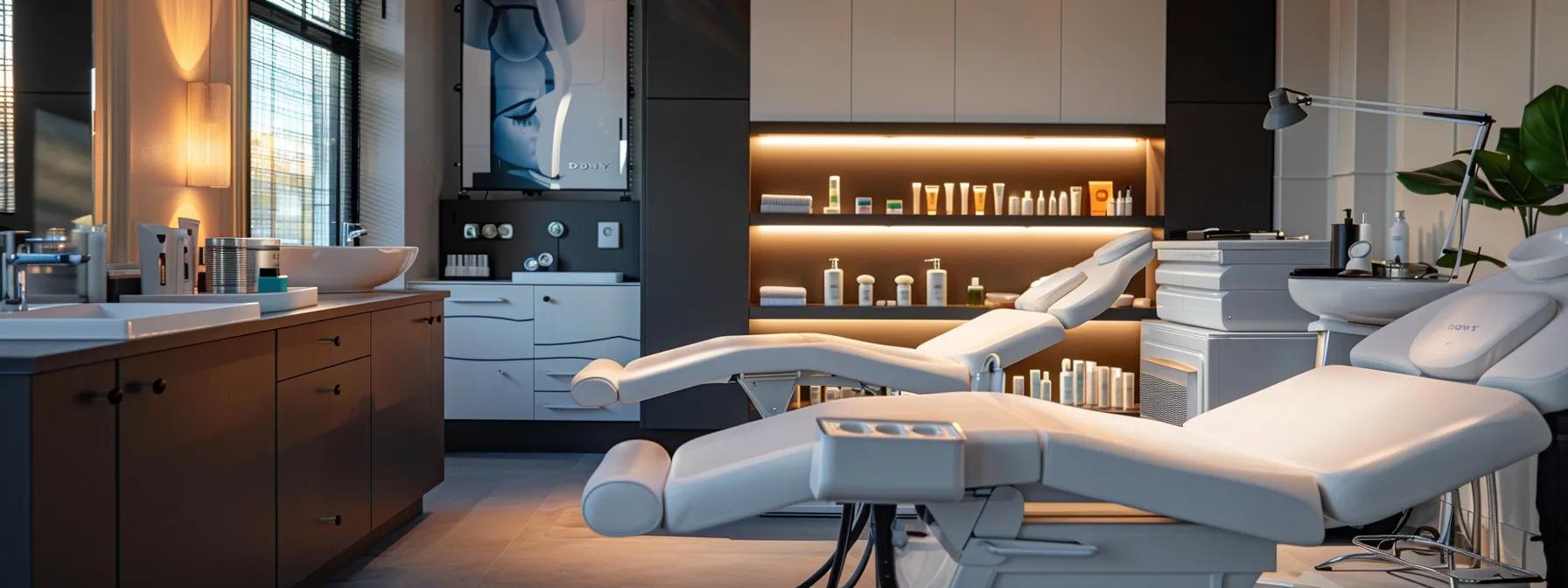 a sleek, modern beauty salon interior highlights a professional waxing station, featuring expert tools and safety equipment, illuminated by soft, focused lighting to emphasize a clean and inviting atmosphere for clients seeking expert waxing tips.